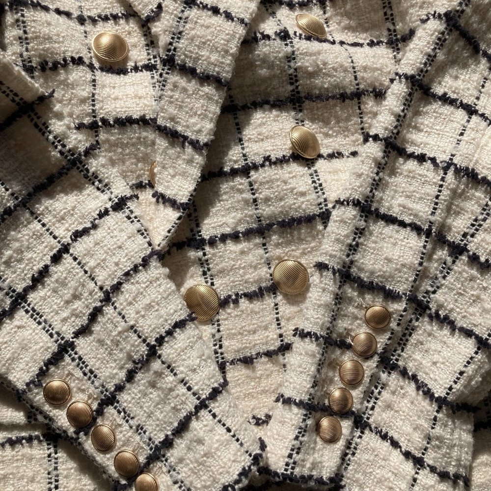 NWT L'AGENCE Kenzie White Check Boucle Tweed Double Breasted Blazer - Picture 10 of 13